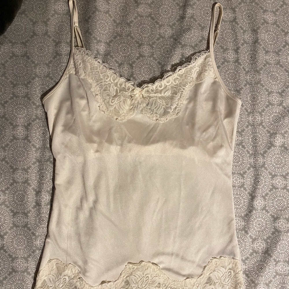 silk lace tank top, white tank trimmed with lace